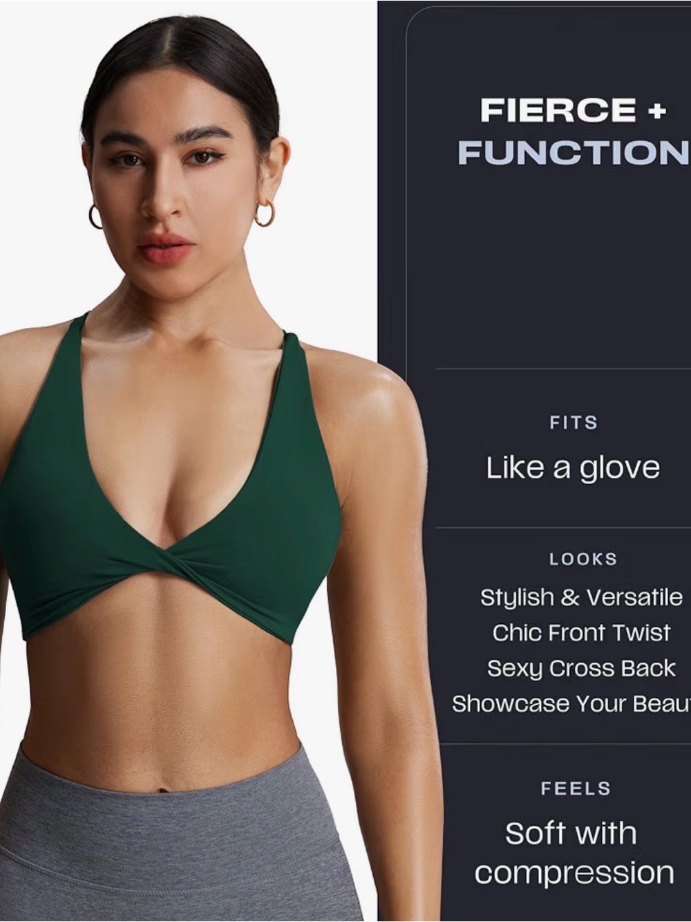 Women’s aoxjox sienna Twist Front Sports Bra - storm Green